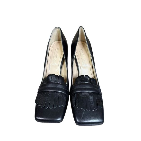 NEW Beautiisoles Made in Italy Women's Loretta Black Leather Fringe Pumps 8 - Picture 7 of 10